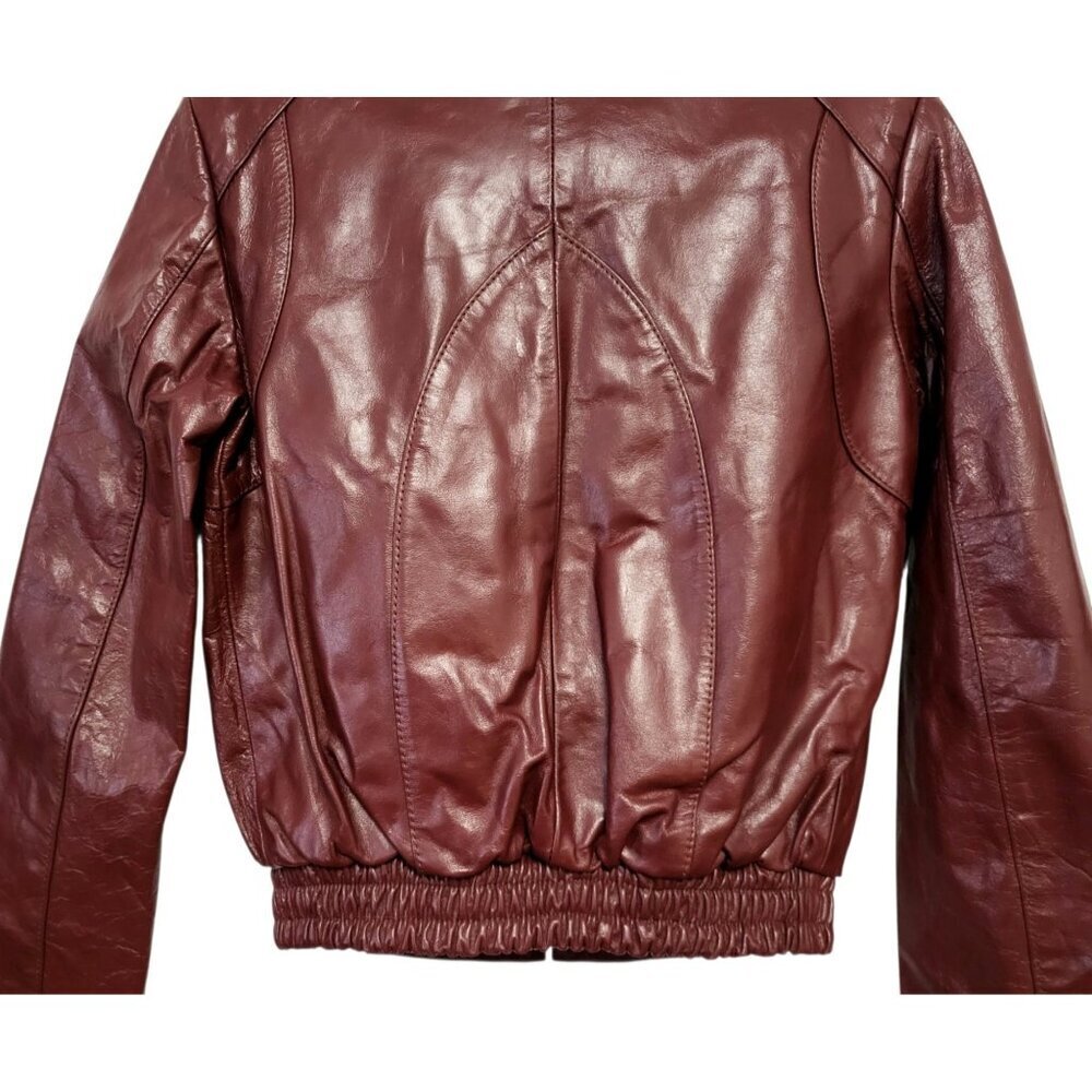 Vintage 80s Oxblood Leather Bomber Jacket Cropped Moto Wilsons - Picture 10 of 16